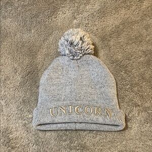 Unicorn Gray Knit Pom-Pom Beanie for Kids